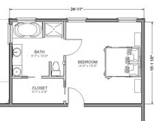 the floor plan for a bedroom and bathroom