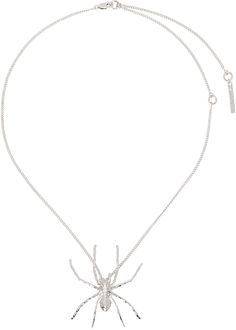 Fine curb chain necklace in silver-tone brass. · Graphic pendant at drop · Logo plaque at adjustable lobster clasp · L21.5 Supplier color: Shiny silver Spider Pendant, Drop Logo, Curb Chain Necklace, Y Project, Accessories Jewelry Necklace, Shiny Silver, Curb Chain, Lobster Clasp, Silver Tone