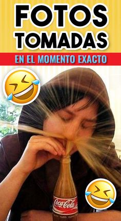 a woman with her face covered by the words fotos tomadas en el momento exacto