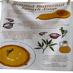 a sign with instructions on how to make roasted butternut squash soup