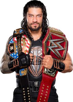 a man with long hair holding a wrestling belt