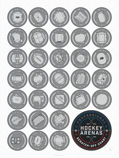 hockey arenas stickers are shown in black and white