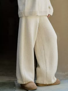 Effortless Comfort: Relaxed Wide-Leg Solid Color Pants Knitting Pants, Waterproof Slippers, Wool Knitting, Build A Closet, Color Pants, Solid Color Pants, Pants Loose, Oatmeal Color, Wool Trousers