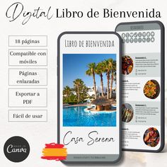 an advertisement for a restaurant with palm trees and the words digital libro de benvenida