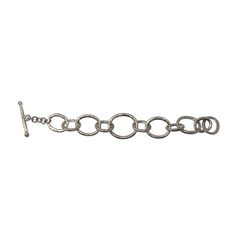 Small Link bracelet in silver Silver Vermeil Measures 8" long and 1" wide Toggle Closure Made In USA Adjustable Sterling Silver Bracelets With Extender, Classic Metal Bracelets With Sterling Silver Clasp, Link Bracelet With Sterling Silver Clasp, Modern Silver Chain Bracelet With Sterling Clasp, Silver Link Chain Bracelet With Extender, Sterling Silver Bracelet With Extender, Silver Bracelets With Rectangular Links And Sterling Clasp, Metal Link Bracelet With Sterling Silver Clasp, Modern Adjustable Silver Charm Bracelet