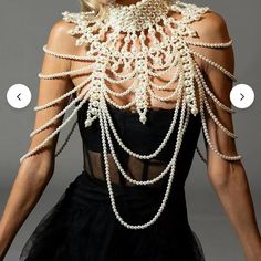 Pearl Backless Top. Goth Wedding Dresses, Wedding Dress Topper, Unusual Wedding Dresses, Shoulder Shawl, Chain Shirt, Dress Topper, Shoulder Jewelry, Shoulder Necklace, Cape Wedding Dress