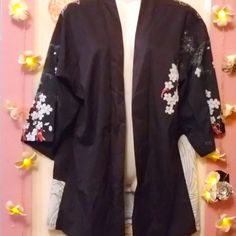 This Black Kimono Shirt Features A White Carp Jumping Out A White Ocean, And Above The Ocean And Koi Carp Are Several Branches Filled With Flowers. Made Of Polyester Fabric, Which Is Superb Light-Weight And Easy To Clean. Casual Black Kimono With Short Sleeves, Black Kimono Sleeves Top For Spring, Casual Black Tops With Kimono Sleeves, Fitted Casual Cotton Kimono, Casual Fitted Cotton Kimono, Ralph Lauren New York, Iron Man Shirt, Braves Shirts, Funny Pajamas