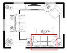 a floor plan with the living room and dining area separated by a red line from the kitchen to the bedroom