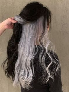 long black hair with silver underneath Hair Claim, Hair Dyed Underneath, Hair Streaks, Hairstyle Inspo