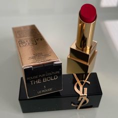 An Ultra-Pigmented Satin Lipstick With Buildable-Shine Finish And Full Coverage Color In One Swipe. An Innovative Formula With Red Floral And Grape Oils Helps Lips Feel Comfortable And Moisturized For Up To 10 Hours. The Bold Finish Is More Reflective Than A Classic Satin Lipstick And More Subtle Than A High-Shine Lip Gloss. Choose The Bold For A Pop Of Color, Daring Nude, Or Striking Red Lip. Shade: Le Rouge (Blood Red) *Brand New In Box. Authentic Brand. Yves Saint Laurent Lipstick, Ysl Rouge Volupte Shine, Grape Oil, Lip Shade, Ysl Lipstick, Matte Lipstick Shades, Yves Saint Laurent Makeup, Cream Lip Stain, High Shine Lip Gloss