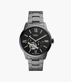 Timeless Stainless Steel Watch With Skeleton Dial, Black Chronograph Watch With Skeleton Dial, Matte Black Formal Watches With Subdials, Formal Matte Black Watches With Subdials, Matte Black Metal Dial Watch For Formal Occasions, Matte Black Watch With Round Dial For Formal Occasions, Matte Black Formal Watch With Round Dial, Matte Black Quartz Watch For Formal Occasions, Matte Black Formal Watch