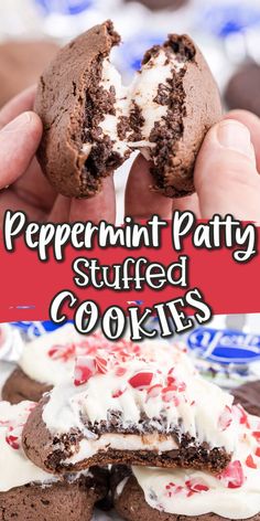 peppermint patty stuffed cookies with white frosting