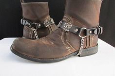 Men Women Western Silver Cowboy Rose Flower Boot Chain Black Pair Strap Shoe Motorcycle Riding Outfits, Motorcycle Jacket Outfit, Motorcycle Boots Outfit, Western Men, Flower Boots, Men Boot, Boot Chains, Boots Outfit Ankle, Women Boot