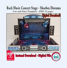 rock music concert stage showbox diorama cut and glue template - digital file