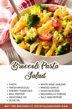 the broccoli pasta salad is ready to be eaten