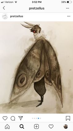 a drawing of a large moth on top of a white sheet with the caption pretzelus