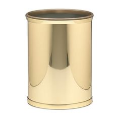 a gold metal trash can on a white background