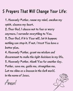 a poem written in black ink on pink paper with the words 5 prayers that will change your life