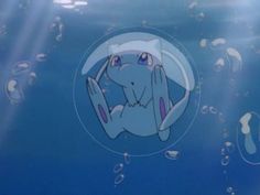 an image of a cartoon character floating in the water with bubbles on it's surface