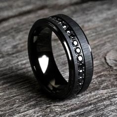 The King | Black Diamond Wedding Ring | Thorum Black Titanium Ring, Black Diamond Wedding Rings, Mens Band Rings, Black Engagement Ring, Engagement Ring Inspiration, Titanium Wedding Rings, Titanium Wedding Band, Black Tungsten, Black Diamond Ring