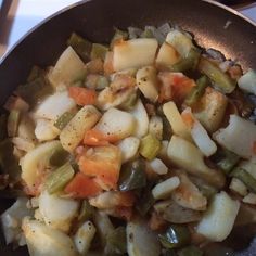 the food is prepared and ready to be cooked in the skillet on the stove