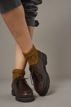 Wallabees Outfit, Penny Loafers Outfit, Whimsical Shoes, Trendy Work Outfit, Decades Of Fashion, Shoes And Socks, Older Women Fashion, Stiletto Shoes, Fall Winter Collection