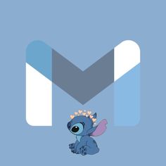 the letter m is made up of blue and white letters with an image of stitchy stitch