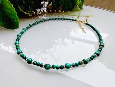 Malachite Necklace Malachite Semi-precious Stone Malachite - Etsy Malachite Necklace, Lapis Necklace, Malachite Stone, Heart Chakra, Semiprecious Stones, Precious Stones, Semi Precious, Chakra, Necklace Lengths