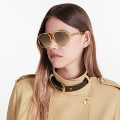 LOUIS VUITTON® - My Lv Chain Pilot Sunglasses - Gradient Brown Trendy Gold Aviator Sunglasses For Formal Occasions, Luxury Aviator Sunglasses Glass, Elegant Gold Aviator Sunglasses With Metal Frame, Chic Formal Aviator Sunglasses, Elegant Aviator Sunglasses With Glass Lenses, Elegant Glass Aviator Sunglasses, Elegant Aviator Sunglasses With Metal Frame, Gradient Brown, Pilot Sunglasses