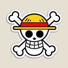 a skull with a hat and bones sticker