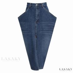 Lasaky - Elevated High Waist Midi Denim Skirt with Tapered Front Slit and Cargo Pocket Tapered Skirt, Midi Denim Skirt, Plus Jumpsuit, Lace Top Dress, Tulle Midi Skirt, Midi Denim, Backless Maxi Dresses, Crop Tank Top, Denim Style