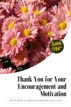 pink flowers with yellow centers and the words thank you for your incoragement and motivation