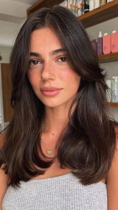 Brown hair inspiration Medium Length Haircut Old Money, Brown Hair For Round Face, Shoulder Length Haircut For Round Faces, Shoulder Length Hair For Round Faces, Classy Haircuts For Women, Brunette Mid Length Hair, Midi Hair, Brown Hair Cuts, Hairstyle Women Round Face