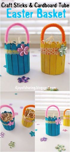 the instructions for how to make an easter basket out of popsicle sticks and cardboard tubes