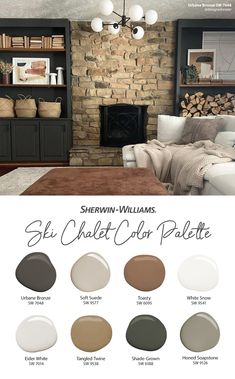 the color scheme for sherylin williams's living room is shown in shades of brown