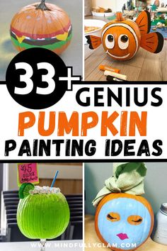 pumpkin painting ideas Fall Pumpkin Ideas Paint, Paint Halloween Pumpkins, Easy Painted Pumpkin Ideas, Pumkin Paintings Idea Cute, Simple Pumpkin Painting Ideas, Painting Pumpkins Ideas Diy, Pumpkin Painting Designs, Easy Pumpkin Painting Ideas, Cute Pumpkin Painting