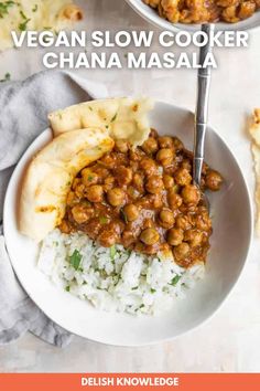 vegan slow cooker chana masala on a white plate