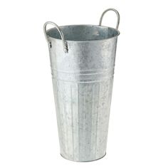 an old metal bucket with handles is shown on a white background for use as a planter