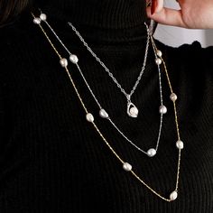 Style: Women Material: S925 Sterling Silver, Baroque Pearl Pearl Type: Cultured Pearl Color: Grey Pearl Size: 9mm Necklace Length: Pullable ( approx 72cm) Silver Pearl Necklace, Baroque Pearl Necklace, Pearl Types, Station Necklace, Pearl Grey, Pearl Color, Pearl Size, Chain Link Necklace, Link Necklace