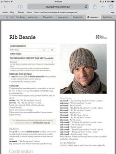 a man wearing a knitted hat and scarf on top of a computer screen with the word rib beanie above it