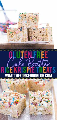 gluten free cake batter rice krispy treats with sprinkles on top