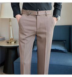 Threebooy New Casual White Mens Pants Trousers Feet Slim Breathable Co – threebooy Beige Slim Fit Pants With Pockets, Non-stretch Business Pants With Pockets, Business Non-stretch Pants With Pockets, Non-stretch Business Dress Pants, Beige Slim Fit Straight Dress Pants, Semi-formal Winter Pants, Slim Fit Beige Bottoms For Business, Beige Slim Fit Pants For Business, Beige Slim Fit Business Bottoms