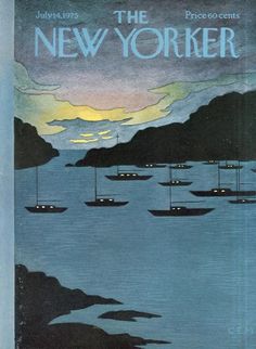 the new yorker magazine cover with boats in the water at sunset, from july 1917