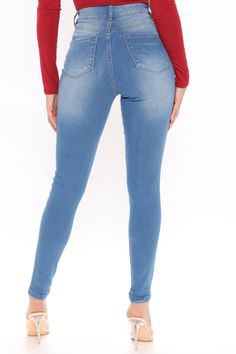 Available In Light Blue Wash. Skinny Jean 5 Pocket High Stretch Clean 11" High Rise 29" Inseam Disclaimer: Due To The Specialized Wash Process. Each Garment Is Unique. 74% Cotton 24% Polyester 2% Spandex Imported Blue High-rise Jeans, Blue High Rise Jeans, Blue Elastane Jeggings, Casual Blue Elastane Jeggings, High Rise Blue Jeans, Ribbed Mini Dress, Silver Dress, Size 13, Dress Pants