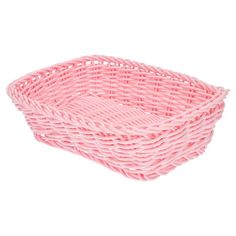 a pink wicker basket on a white background