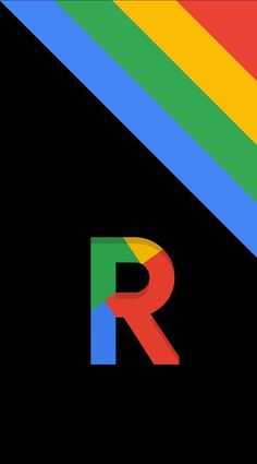 the letter r is made up of rainbows and black with red letters on it