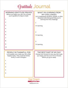 a printable prayer journal with the words,'grateful journal'in red and yellow