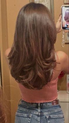 Haircuts Inspiration Mid Length, Mis Back Length Hair, Trim With Long Layers, Round Layers Balayage, Medium Length U Haircut, Mid Back Layered Haircuts, Dramatic Layers Long Hair With Curtain Bangs, Long And Medium Layered Hair, Soft Layers For Thick Hair