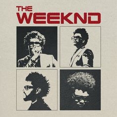 the weeknd album cover with four men in black and white squares, one man wearing glasses