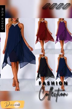 Plus Size Women Summer Round Neck Fashion Chiffon Sleeveless Dress Irregular Double Layer Beach Partysexy Loose Dresses Gothic Style Clothing, Chiffon Midi Dress, Chiffon Overlay, Dress Crafts, Loose Dress, Black Cocktail Dress, Womens Casual Outfits, Chiffon Dress, Day Dresses